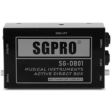 Imagem de SGPRO Caixa direta ativa, caixa DI de sinal de gravação para instrumentos musicais como guitarra, baixo e teclado ao vivo performance ou estúdio, 6,35 mm para XLR, Ground Lift 48 V Phantom Powered Compact Unit