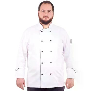Imagem de Dólmã Para Chef De Cozinha Plus Size Unissex Branco 100% Algodão Gambu