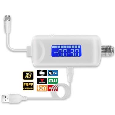 Imagem de Amplificador de sinal de antena de TV, amplificador de alto ganho de 25dBi para TVs 4K/1080p, baixo ruído, ganho e temporizador ajustáveis, alimentado por USB, amplificador de sinal digital aumenta
