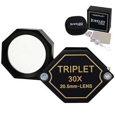 Imagem de Lupa de joia com lupa tripla de 20,5 mm com lentes de vidro óptico e bolso para joias, filatelistas com carimbo, números de moedas, conjunto de kit de design hexagonal preto acromático, KIB-253, 30x Magnification Power