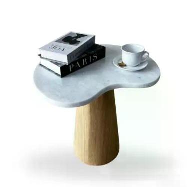 Imagem de Mesa Lateral Cone Orgânica 41cm Mármore Espirito Santo e madeira - Mod