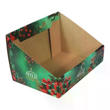 Imagem de Cesta Elevada G para Presente de Natal Verde "Feliz Natal" 33X23X20 Qu