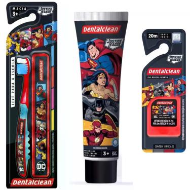 Imagem de Kit Escovação Infantil Liga da Justiça Dentalclean com Estojo - Vermel
