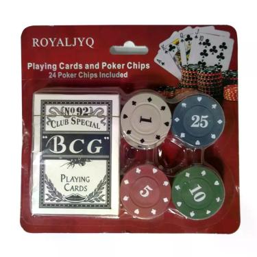 Imagem de Kit Jogo de Cartas Baralho com 24 Fichas Poker