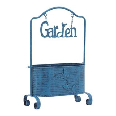 Imagem de BLWOTMOR Vaso de Ferro para Plantas com Design Rústico, Recipiente para Plantas, Decoração de Fazenda em Metal, Balde de Flores para áreas Internas, Externas, Azul