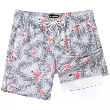 Imagem de Calção de banho masculina SURF CUZ com forro de compressão, shorts de 