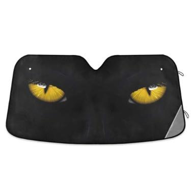Imagem de Oarencol Para-brisa de carro Pantera Negra Olhos Amarelos Para-brisa Gato Protetor de Viseira de Raio UV Dobrável para Manter Seu Veículo Fresco (144,8 cm x 80 cm)
