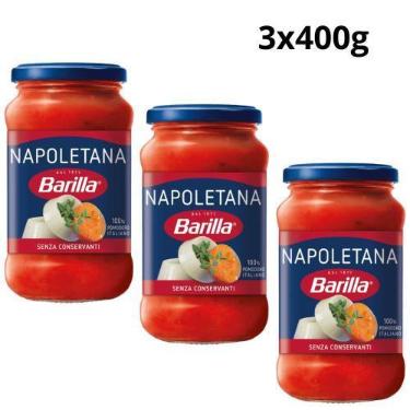 Imagem de Kit 3 molho de tomate italiano napoletana barilla vidro 400g  receita 