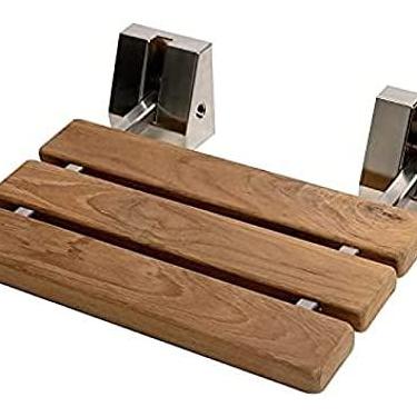 Imagem de Assento De Chuveiro Dobrável Moderno De Madeira De Teca Painel De Teca, Base De Liga De Alumínio Médica Montagem De Parede Dobrável Cadeira Dobrável Banco De Banheiro Assento De Chuveiro Dobrável