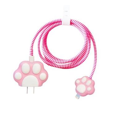 Imagem de ZOSTLAND Cute Pink Cat Paw 5 em 1 DIY 18W 20W protetor de dados cabo USB carregador fone de ouvido protetor de fio organizador compatível com iPhone 11 12 13 14 15 Pro Max (garra rosa)