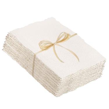 Imagem de Prudiut 50 folhas de papel aquarela de algodão, 300 g/m2, borda decorada de 5 x 9 cm, ideal para pintura em aquarela, esboço acrílico, artesanato