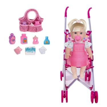Imagem de Boneca Coleção Danadinha Loira Com Chupeta +Carrinho e Bolsa - Milk Br