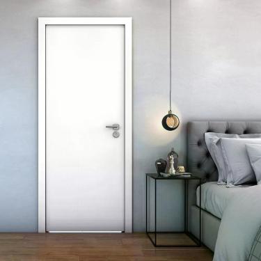 Imagem de Folha de Porta de Madeira Lisa de Abrir com Reforco para Fechadura 210x90CM Envernizada Branco