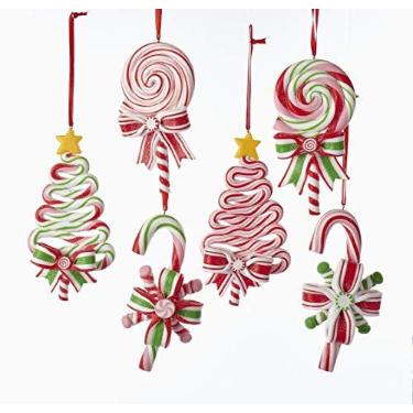 Imagem de Kurt Adler T2033 Kurt Adlerpeppermint Candy Lollipop Ornamento - 6 sortidos: 2 cada árvore de Natal, bengala doce e pirulito redondo