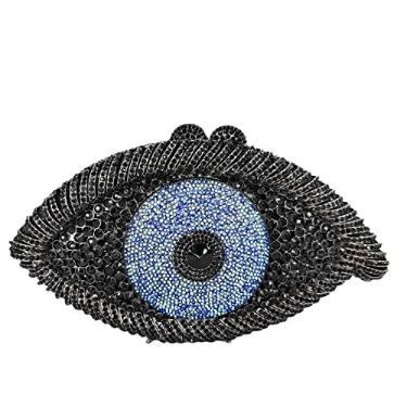 Imagem de Boutique De FGG Bolsa clutch feminina olho turco com glitter, bolsa de mão de cristal, para festa, jantar, strass, mini, 130-13 preta, Small