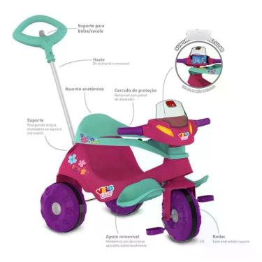 Imagem de Triciclo Infantil Bandeirante Velobaby Passeio e Pedal Azul e Verde para Criancas