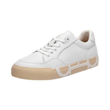 Imagem de Sapatos Femininos Brancos De Couro Com Cadarço, Confortáveis E Casuais
