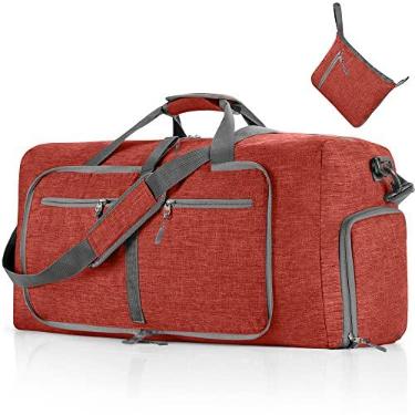 Imagem de Vomgomfom Bolsa de viagem dobrável de 65L/85L/115L, bagagem despachada leve com compartimento para sapatos, bolsa de fim de semana resistente à água para homens e mulheres, O vermelho, 115L, Dobrável