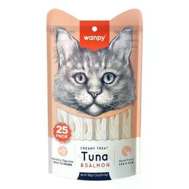 Imagem de Petisco para gatos Wanpy Creamy Sabor Atum e Salmão Pacote com 25 tubo