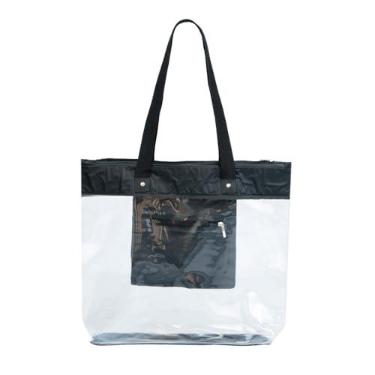 Imagem de Bolsa de Praia e Piscina Impermeável com Zíper e Bolso Interno, Azul Claro, Sacola Tote (Impermeável Transparente, Preto)