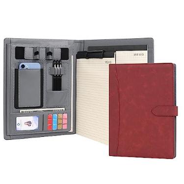 Imagem de Wason Portfolio Padfolio A4 Pasta de Couro PU para Documentos com Bloco de Escrita, Prancheta Removível, Estojo para Cartões e Papelaria, Suporte para Celular e Tablet, para Organizador, Escritório