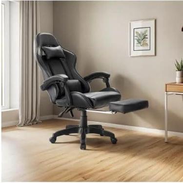 Imagem de Cadeira Gamer Ergonômica Escritório Reclinável Couro Sintético Preto Gaming Confortável Ajustável Home Office