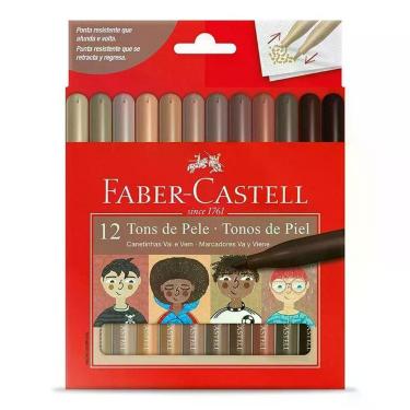 Imagem de Canetinha Hidrográfica Ponta Vai E Vem 150112vvcczf 12 Cores Tons De Pele - Faber Castell