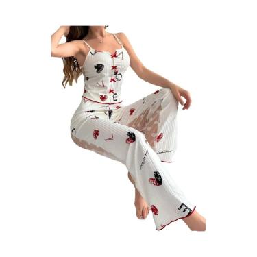 Imagem de Conjunto De Pijama Sexy Feminino De 2 Peças Em Renda De Malha Com Top 