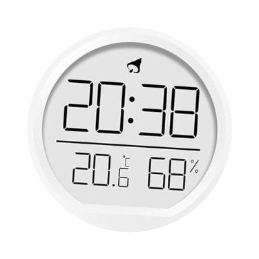 Imagem de WeiLaiKeQi Despertador digital Relógio de parede redondo de 7,4 cm com temperatura e umidade, branco