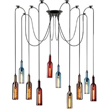 Imagem de Luz Pendente De Vidro Colorido Industrial Vintage, Lustre Retrô Criativo Para Decoração De Restaurante De Arte Industrial Retrô Lâmpada Bar Café Bar Balcão, 15light