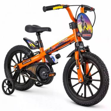 Imagem de Bicicleta Infantil Extreme Laranja Aro 16 V-Brake com Rodinhas Laterais e Garrafinha Nathor