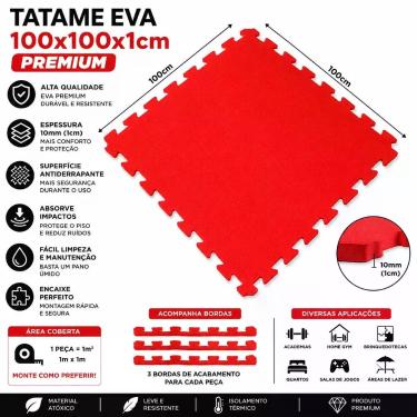 Imagem de Tatame Tapete EVA 100x100x1cm 10mm Vermelho 1x1m Linha PREMIUM com Bor