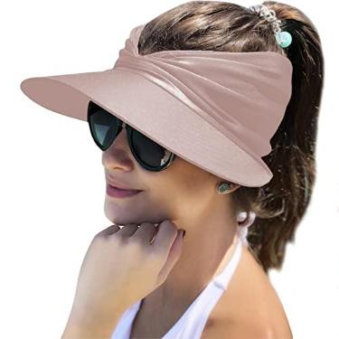 Imagem de Muryobao Chapéu feminino com aba larga para o verão, FPS 50+, proteção UV, boné esportivo de praia, rosa, Tamanho Único