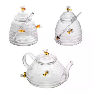 Imagem de Kit Açucareiro Meleira e Chaleira de Vidro Lovely Bee com Filtro 0,5L Transparente Lyor