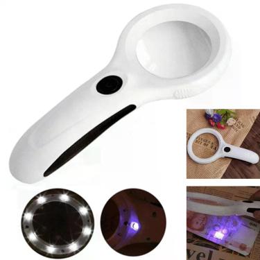Imagem de Lupa De Mão 8cm 8 Led Branco E 1 Uv Aumento Zoom Iluminação Potente 95
