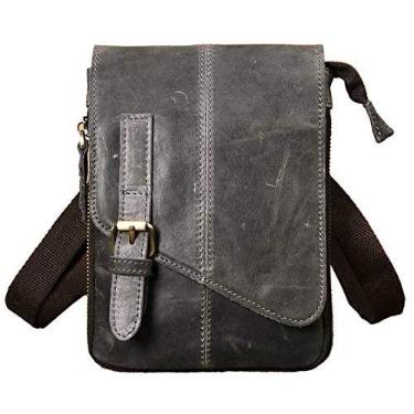 Imagem de Le'aokuu Bolsa mensageiro masculina de couro genuíno pequena bolsa de ombro bolsa de telefone cinto bolsa de cintura, Cinza grande, m