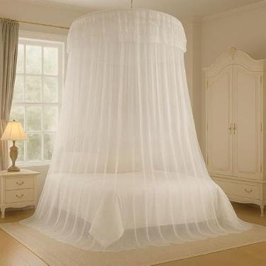 Imagem de Mosquiteiro Gigante Aberto ou Fechado em Renda | Para Cama Casal Queen King | Elegante e Ventilado(Branco,Aberto)
