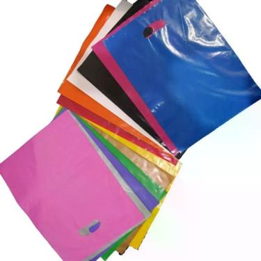 Imagem de Kit Sacola Plástica Boca de Palhaço 20x30 e 30x40 para Embalagens Reforçadas Brilhantes Branco, Prata, Vermelho