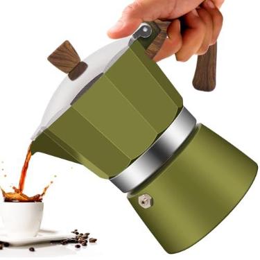 Imagem de Vaolvpant Cafeteira clássica de moka de alumínio com 6 xícaras, 300 ml, cafeteira de 290 ml, cafeteira de mocha, cafeteira Greca, cafeteira para café italiano e cubano, verde