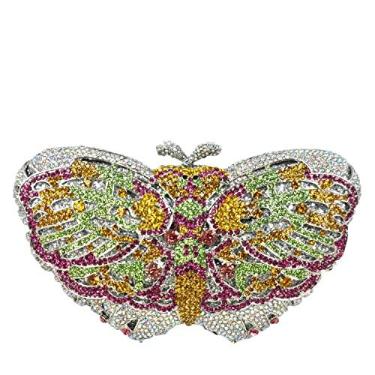 Imagem de Boutique De FGG Bolsa de mão borboleta Minaudiere feminina com strass, bolsa de mão para noite e casamento, bolsa clutch de cristal, mini, Prata 18, Mini