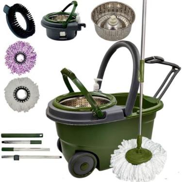 Imagem de INMA, Mop Turbo, Mop Giratório, Mop Esfregão, Mop Inox, Mop 360°, Mop 16l Capacidade 14l, Mop Com Rodas, 3 Refil, Limpeza Chão, Limpeza Para Qualquer Piso (Verde)