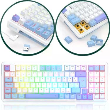 Imagem de Teclado Gamer Redragon Gloria Pro K664WBP RGB TriMode Switch, branco