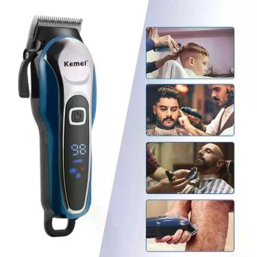 Imagem de Maquininha de Cabelo Barba Profissional Pezinho Recarregável Azul - Ke