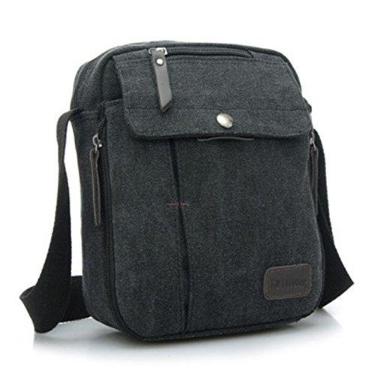 Imagem de Bolsa de ombro masculina retrô pequena casual de lona transversal bolsa mensageiro, Preto