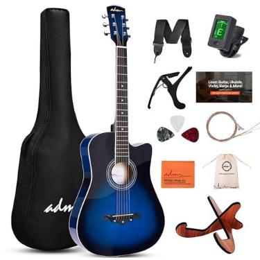 Imagem de ADM Conjunto de violão acústico de 96,5 cm para iniciantes e adultos com aulas online, conjunto de guitarra Acustica Cutaway Wood Acustica, pacote com bolsa de apresentação, alça, cordas de aço
