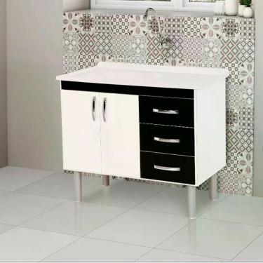 Imagem de Balcão Tóquio 2 Portas E 3 Gavetas Para Pia De 120 Cm Rorato Branco Com Preto