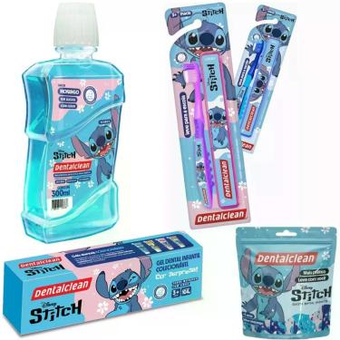 Imagem de Kit de Higiene Bucal Infantil Dentalclean Stitch com Escova e Gel e Enxaguante e Flosser 104G 300ML 50 UNIDADES