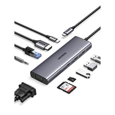 Imagem de UGREEN Hub USB C, dongle USB-C 10 em 1 com monitor duplo 4K HDMI e VGA, Ethernet de 1 Gbps, PD de 100 W, 3 portas USB 3.0, entrada de áudio de 3,5 mm, slots para cartão SD/TF, adaptador multi