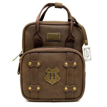 Imagem de Bolsa tiracolo transversal de couro vegano The Wizarding World of Harry Potter com alças ajustáveis, Escola de Magia e Bruxaria de Hogwarts, Marrom, 11.5" x 8.0"