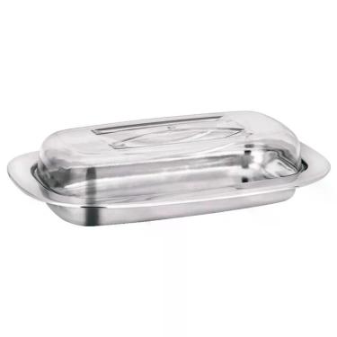 Imagem de Mantegueira de Inox 19cm para Armazenar Manteiga Aço Inox Acabamento Polido Preserva Frescor e Sabor Inox Livon 19CM